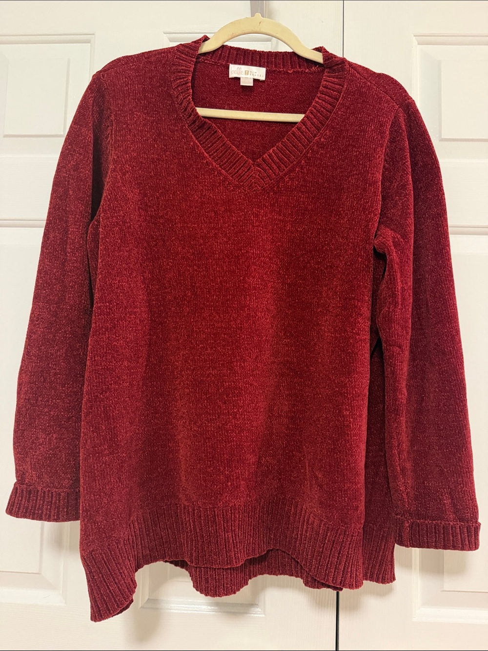 Belle by Kim Gravel V-Neck Sweater in Deep Wine Red